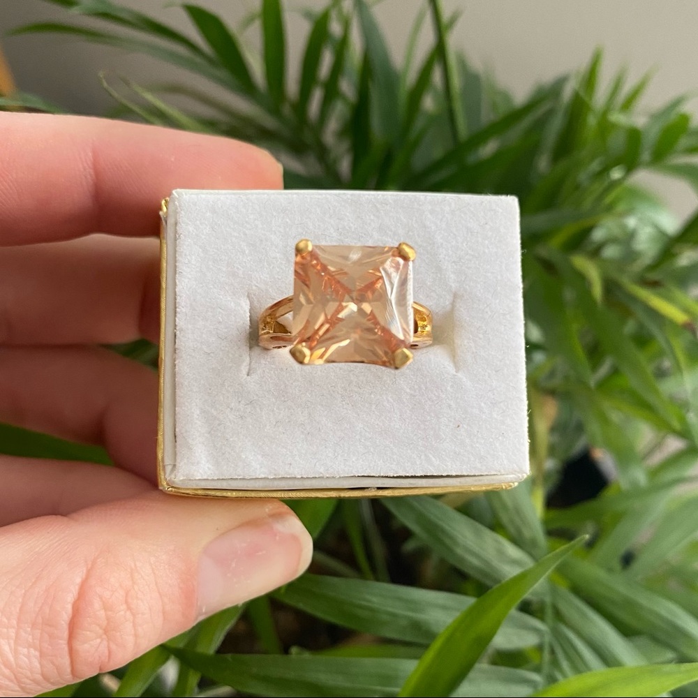 Gold Large Pink Crystal Gemstone Ring